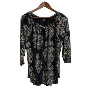 Lucky Brand top womens 2X black floral boho cottagecore western festival peasant